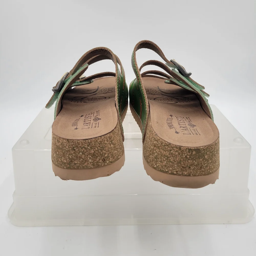 L'artise Spring Step Too Cool Green Sandals Size 39/8.5 Hook and Loop Leather - Picture 5 of 9